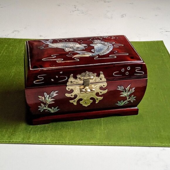 Mother of Pearl Inlay Wood Lacquer Jewelry Box - Picture 1 of 10